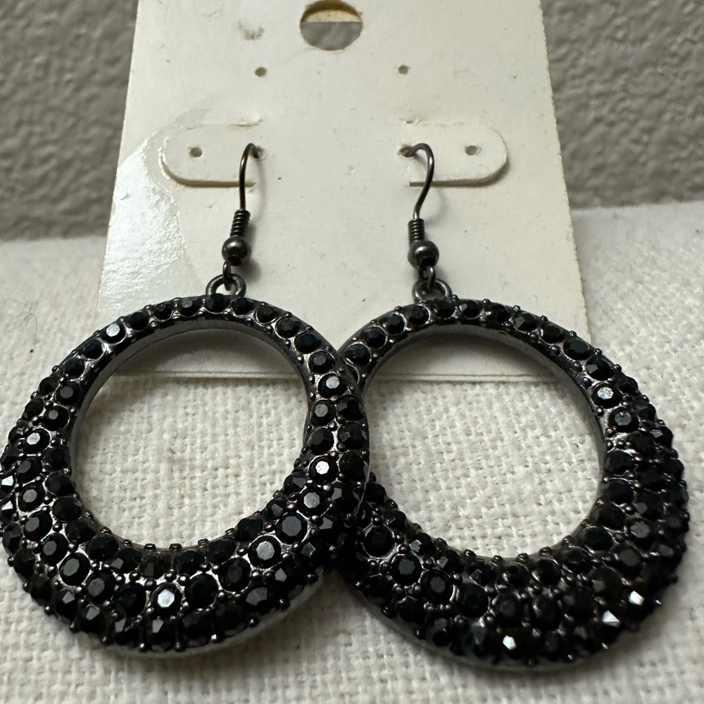 Macy's Black Crystal Hoop Earrings
